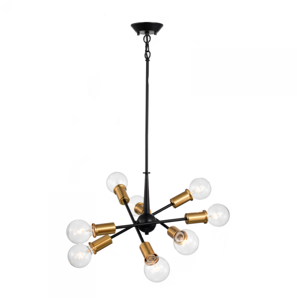 8-Light Pendant in black finish with gold sockets