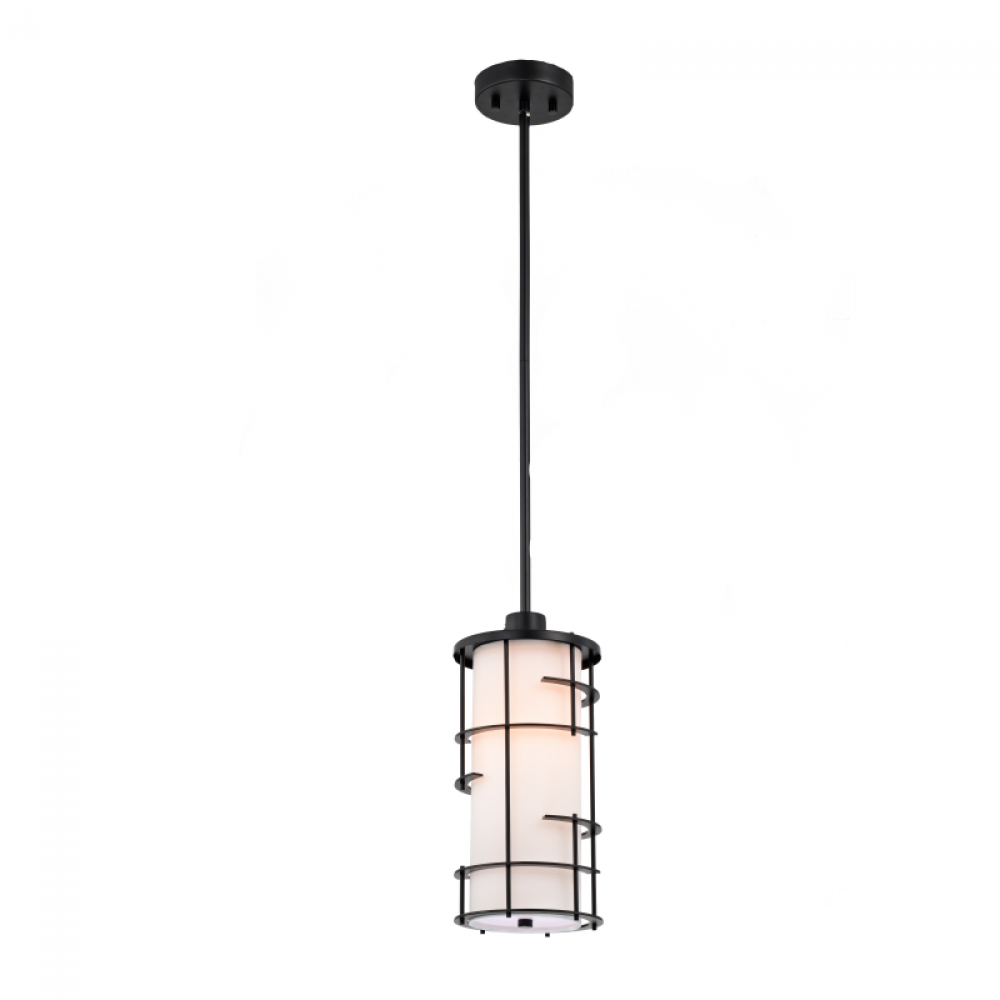 1 1x100 W -Light Pendant in black metal framewith white shade