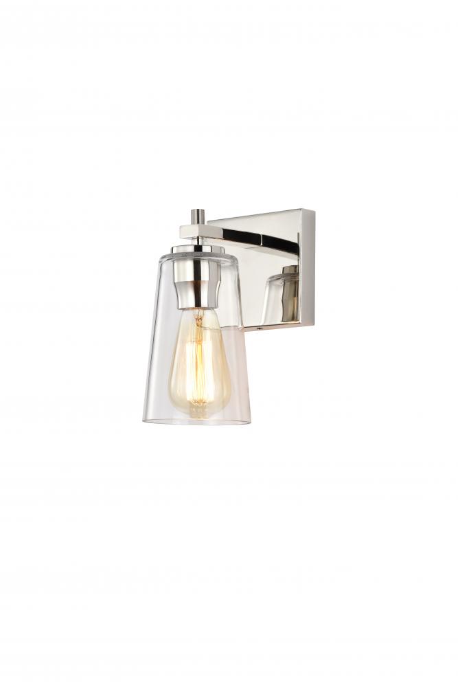 1X60w E26 Wall Sconce in SN finish with replaceable Black and SN socket Rings with clear glass