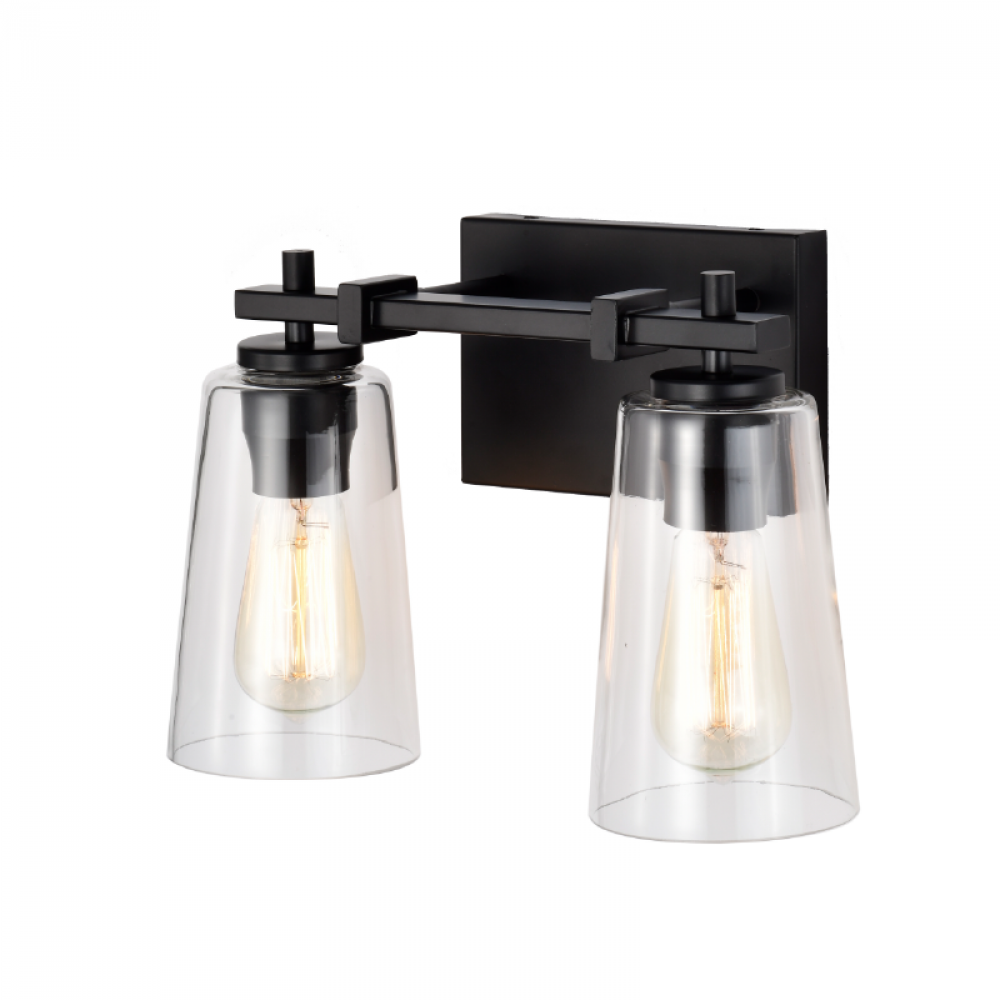 2x60W E26 Light Vanity in Black finish with replaceable black and Gold finish sockets rings