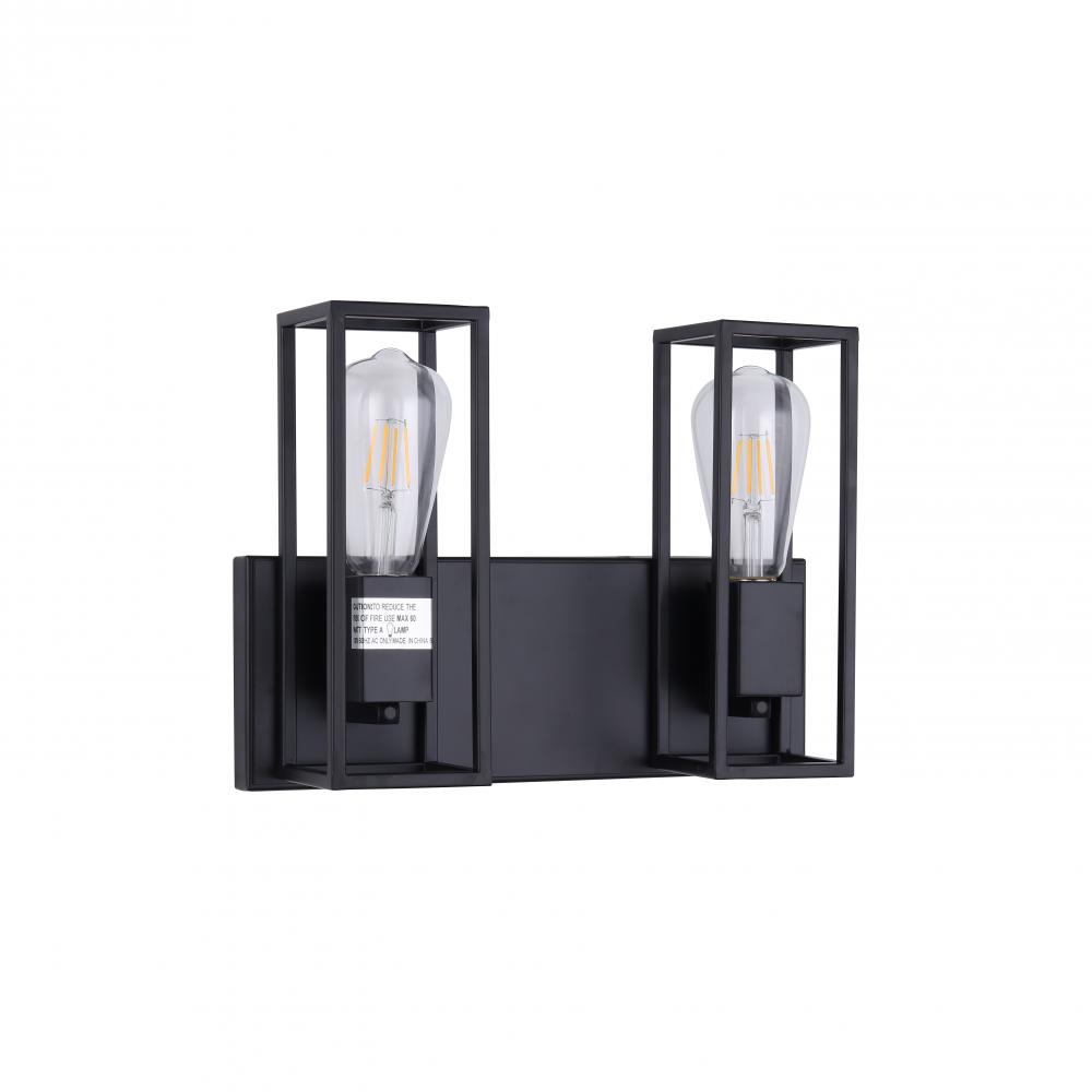2 Light Vanity Black Finish With Black Sockets Can Be Mounted Up or Down
