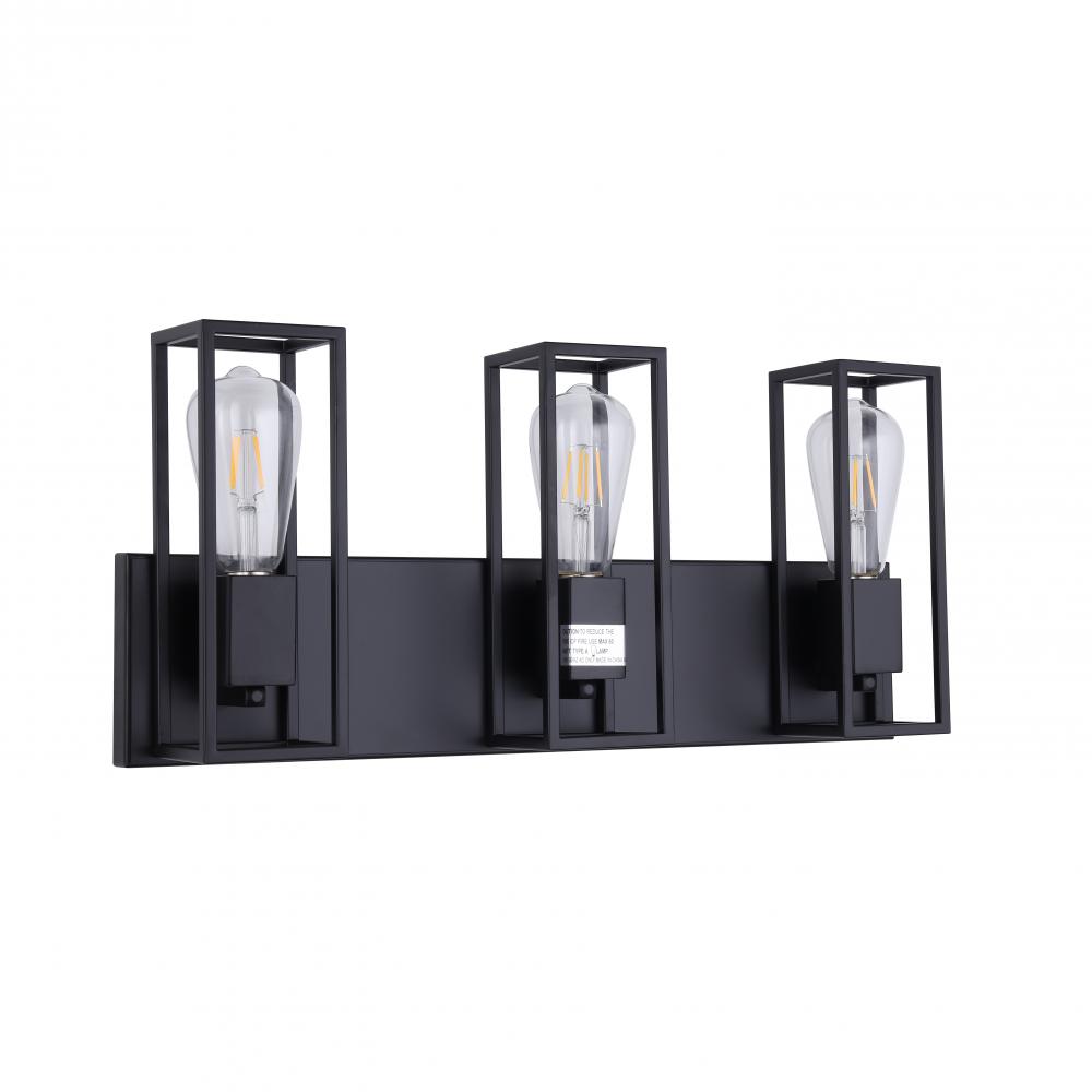 3 Light Vanity Black Finish With Black Sockets Can Be Mounted Up or Down