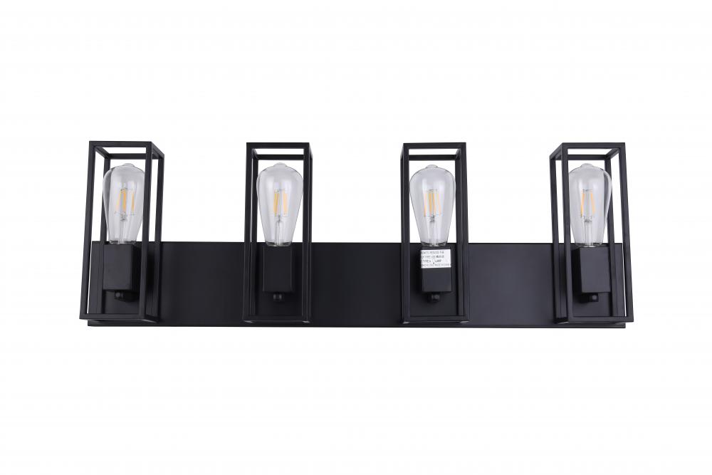 4x 60W E26 Vanity in black finish with Gold Sockets, Dimensions : L=29.5" E=4.5" H=9.5"