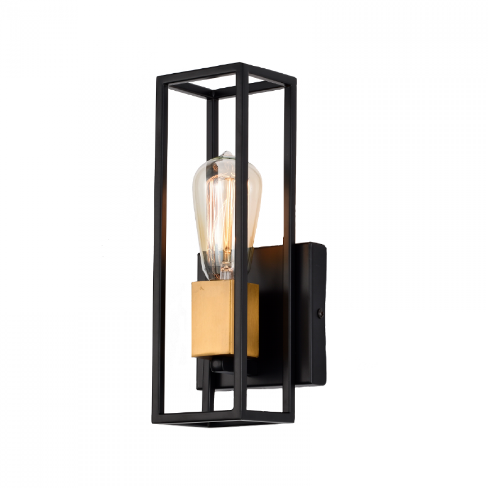 11" High indoor Wall Sconce in Black finish with Gold socket Ring