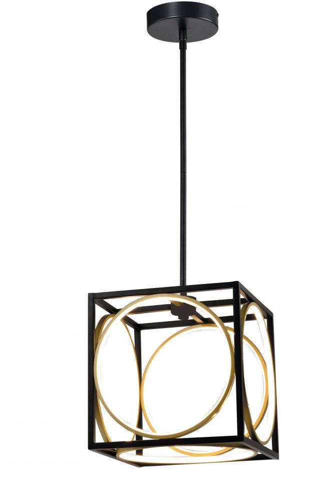 12" 29 W LED Pendant, initial Lumens 2000Lm, in 3000K Black frame with gold inside