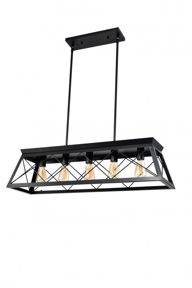 35"5x60W Linear Pendant in Black finish medium base sockets with replaceable socket rings in bla