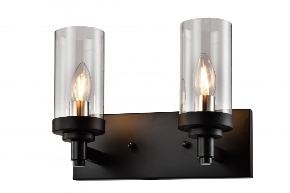 2x60 W, E12 base 2 -Light Vanity in Black finish with replaceable multi color sockets included