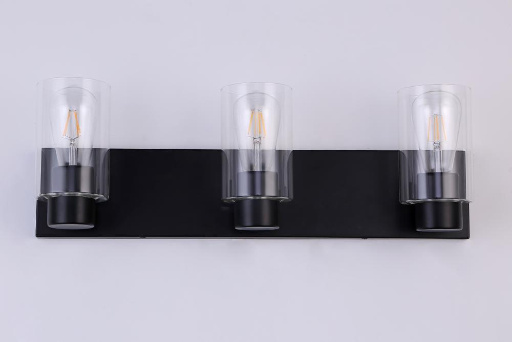 3X E12 60 W Vanity Light in Black finish with replaceable socket rings in Black and Gold finish
