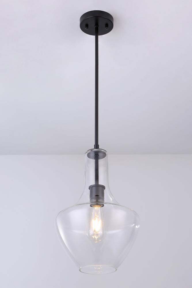 10.5" 1x60 W Pendant in Black finish with clear glass, with replacement socket rings in Black