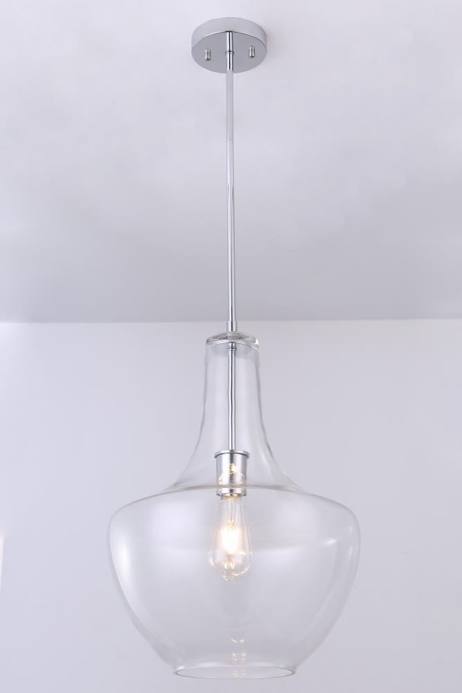 13.75" 1x60 W Pendant in Chrome finish with clear glass, with replacement socket rings in Black