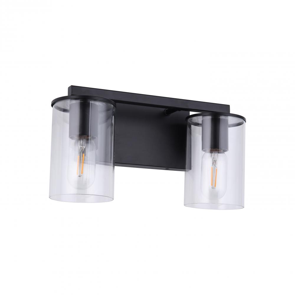2 Light Vanity in Satin Nickel and Black finish frame with replaceable Socket Rings