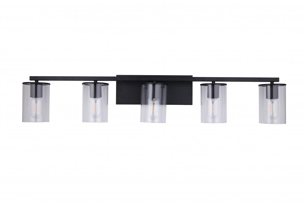 5 Light Vanity in Satin Nickel and Black finish frame with replaceable Socket Rings