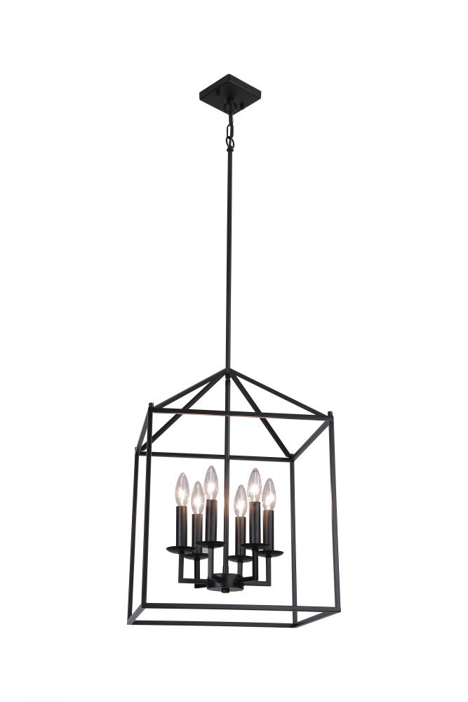 16" 6x40W Pendant in Black finish with replaceable socket rings in Black, Gold and Satin Nickel