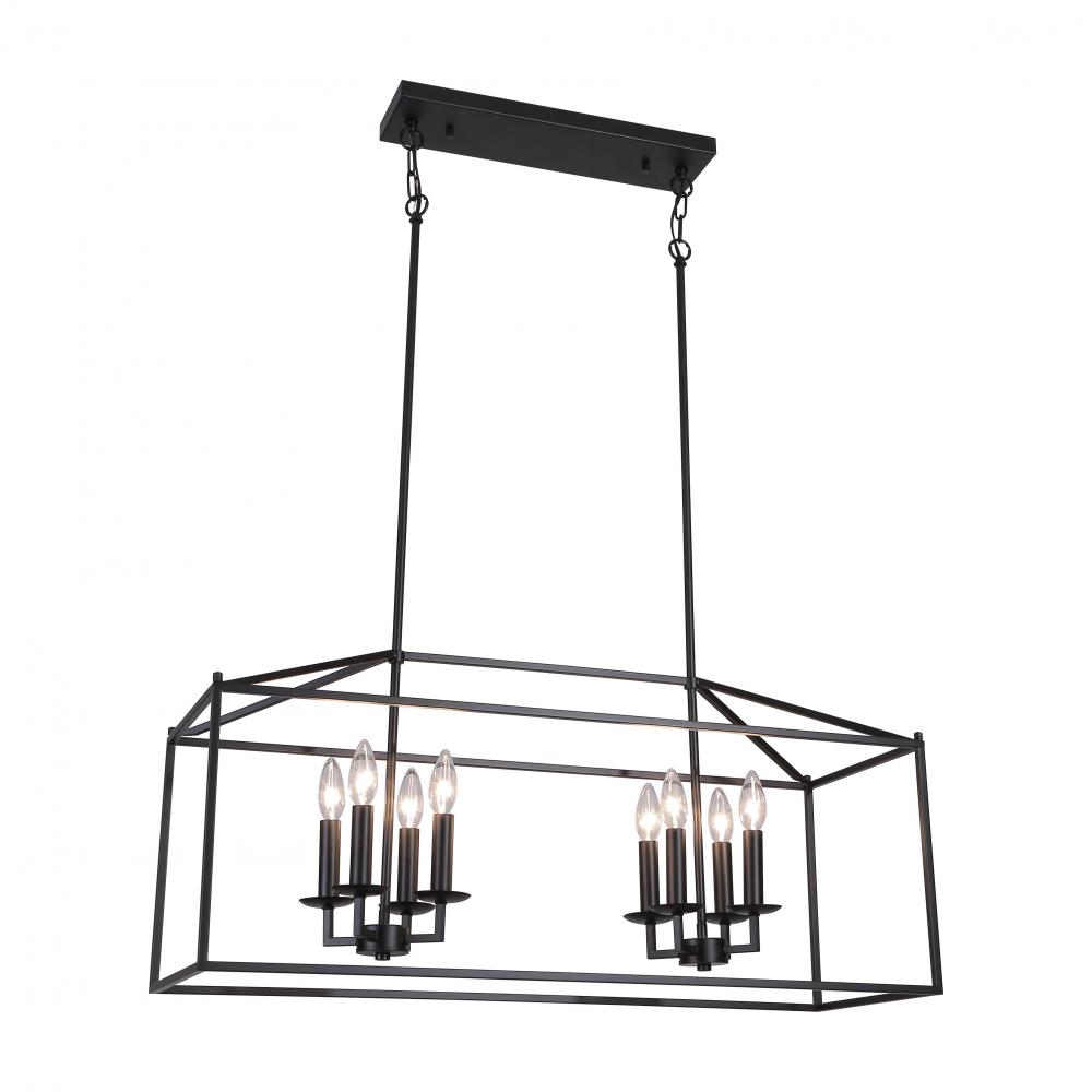 36" 8X40W Pendant in Black finish with replaceable socket rings in Black, Gold and satin Nickel