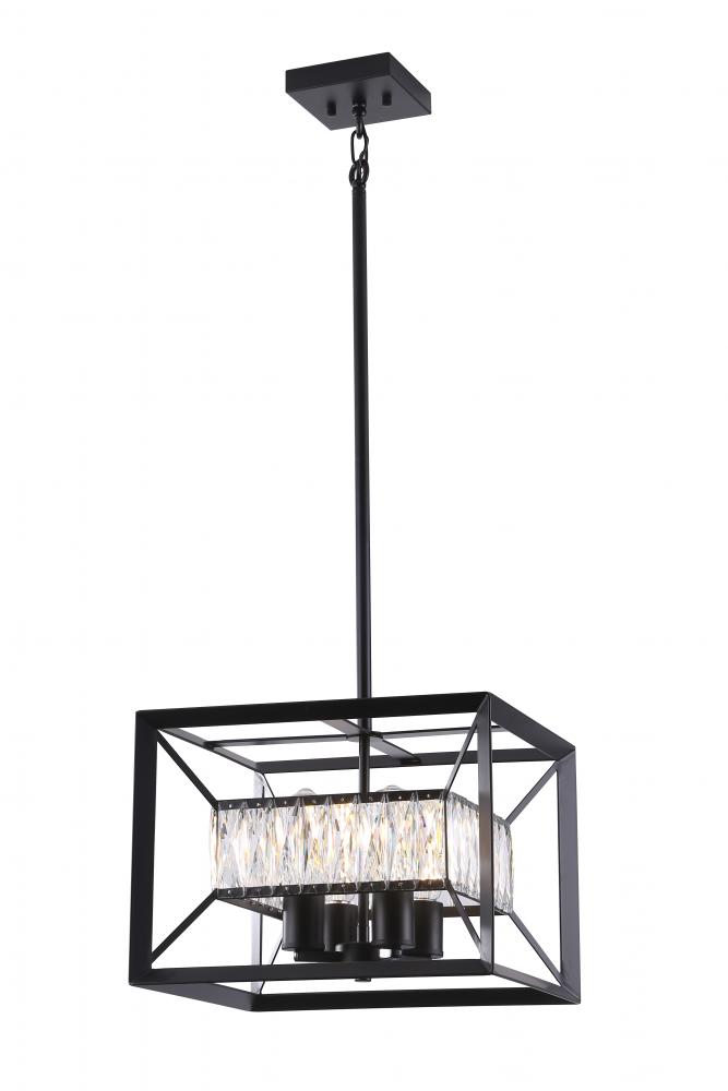 15" 4x25W E26 -Pendant in Black finish with Medium Base K9 Crystal with Pipes included