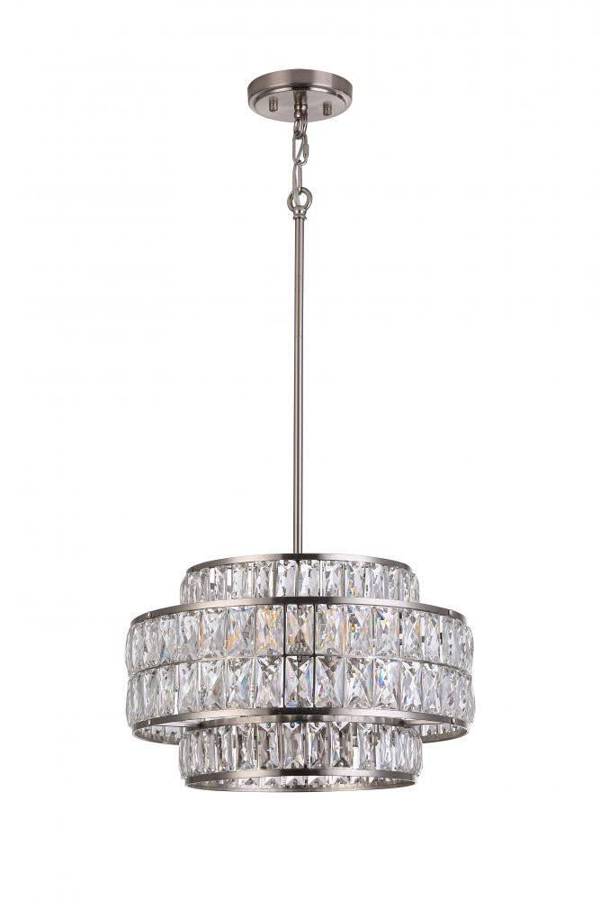 16" 4xE26 60 W Pendant in satin nickel finish with Crystal