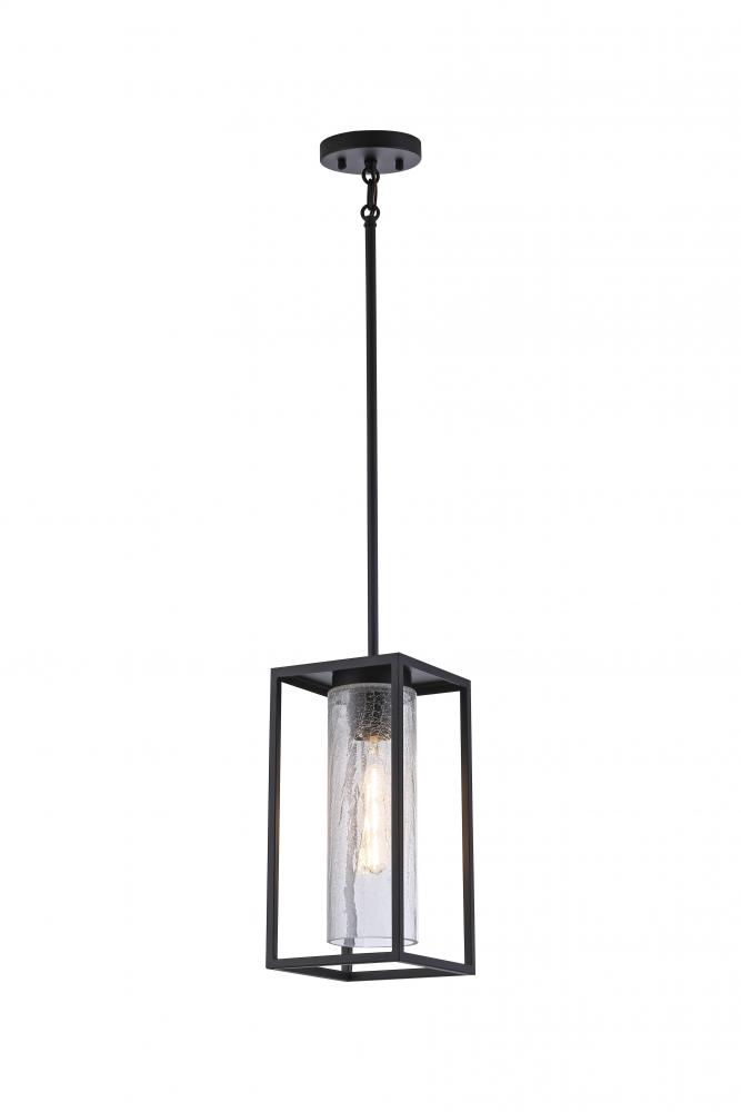 6.5", 1x60W, E26 Pendant in black finish with Crackled glass, suitable for indoor / outdoor