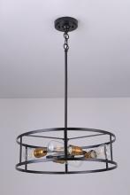 Lit Up Lighting LIT2435BK-GD - 18" 4x60 W E26 Pendant in black finish with Gold sockets with chain and loop