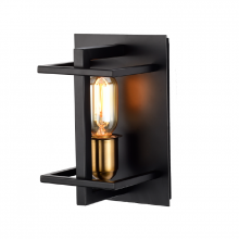 Lit Up Lighting LIT2484BK-GD - 9" Wall Sconce in Black finish with Gold Socket Rings