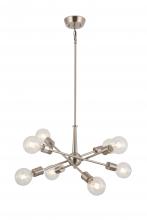 Lit Up Lighting LIT2533SN+MC - 8x60, E26 Light Pendant in Satin Nickel finish with replaceable sockets in black, Satin Nickel