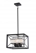 Lit Up Lighting LIT7431BK+MC-CRY - 15" 4x25W E26 -Pendant in Black finish with Medium Base K9 Crystal with Pipes included