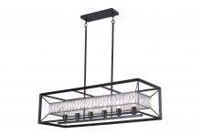 Lit Up Lighting LIT7451BK+MC-CRY - 42" Long 6x25W -Linear Pendant in Black finish with Medium Base K9 Crystal with Pipes included
