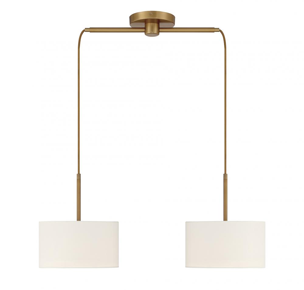 2-Light Linear Chandelier in Natural Brass