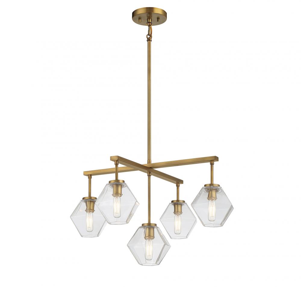 5-light Chandelier In Natural Brass