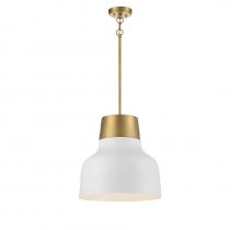 Savoy House Meridian CA M70115WHNB - 1-Light Pendant in White with Natural Brass