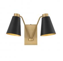 Savoy House Meridian CA M90076MBKNB - 2-Light Wall Sconce in Matte Black with Natural Brass