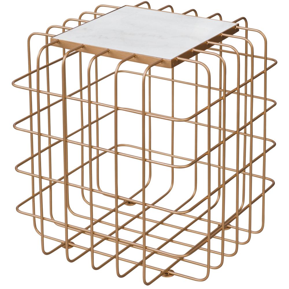 Grid End Table - Gold/White Marble