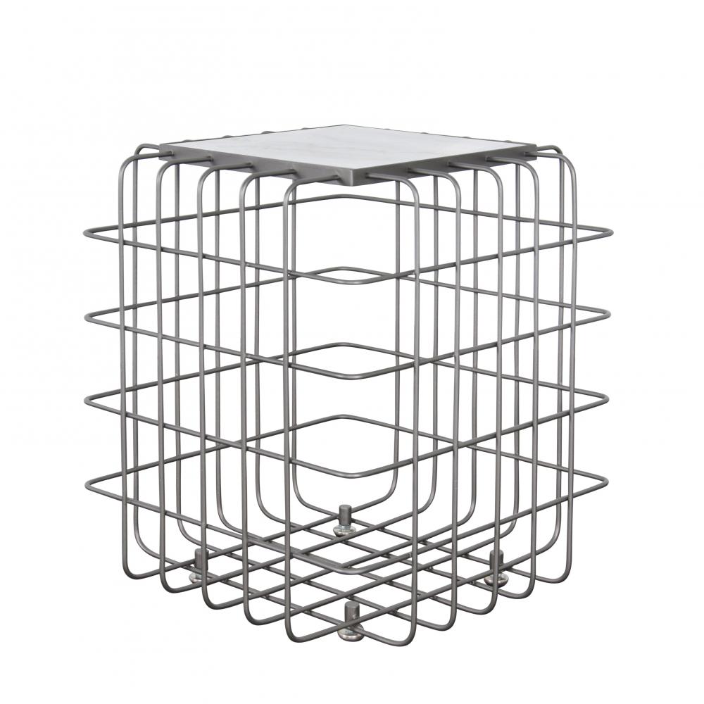 Grid End Table - Rustic Bronze/White Marble