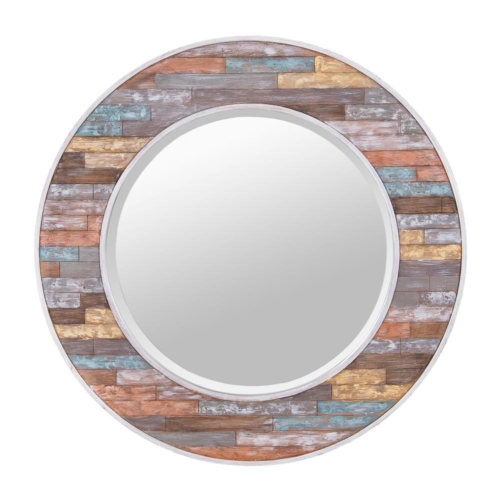 Colorful Waxed Plank Medium Circular Wood Mirror