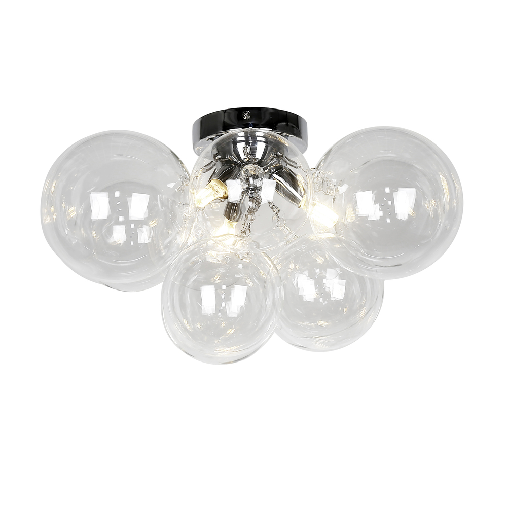 3 Light Halogen Flush Mount, Polished Chrome with Clear Glass