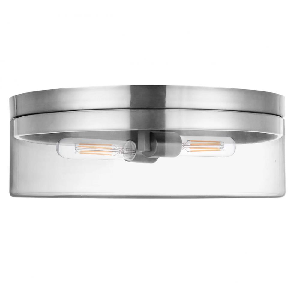 2 Light Incandescent Flush Mount Polished Chrome with Clear Glass