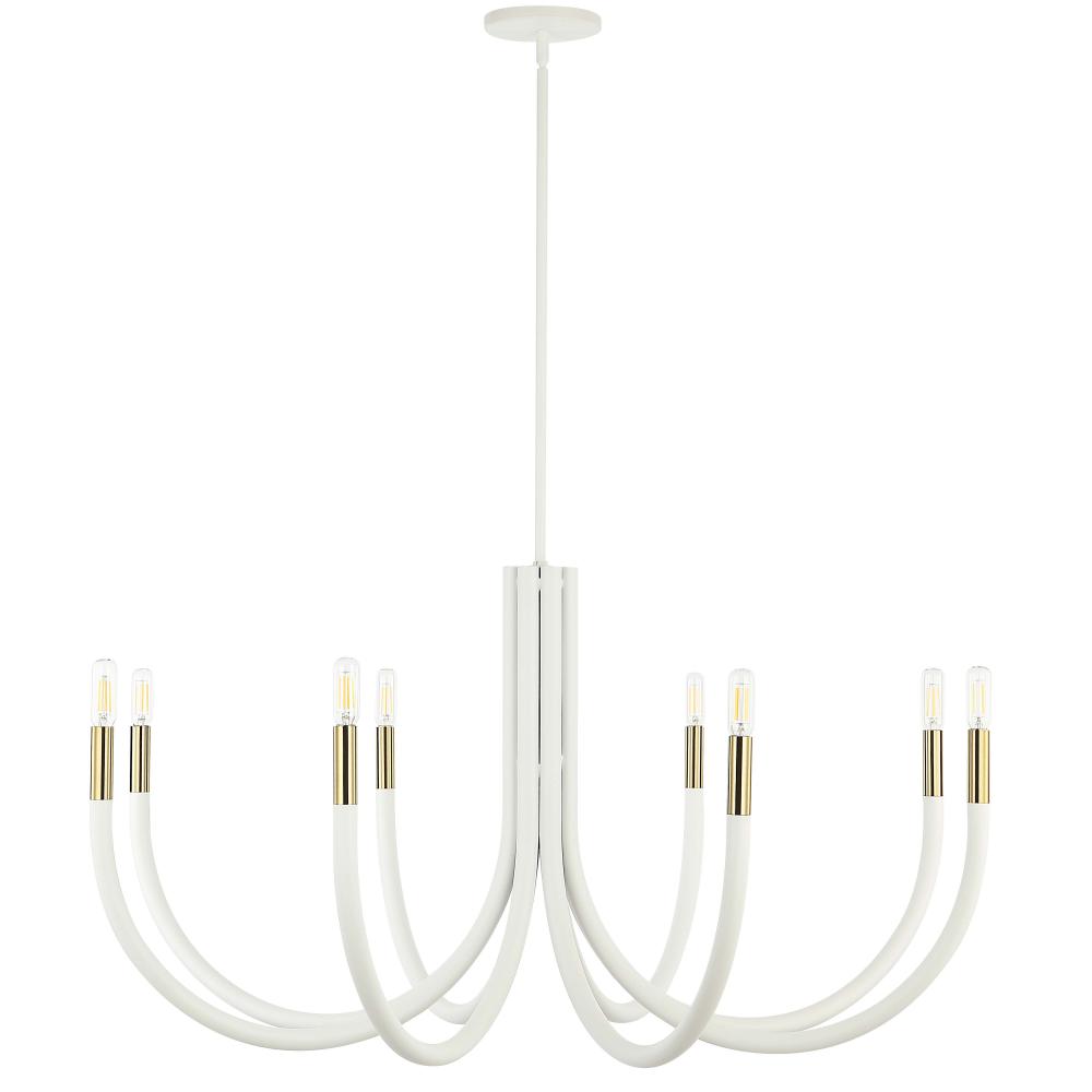 8 Light Incandescent Chandelier Sand White & Aged Brass