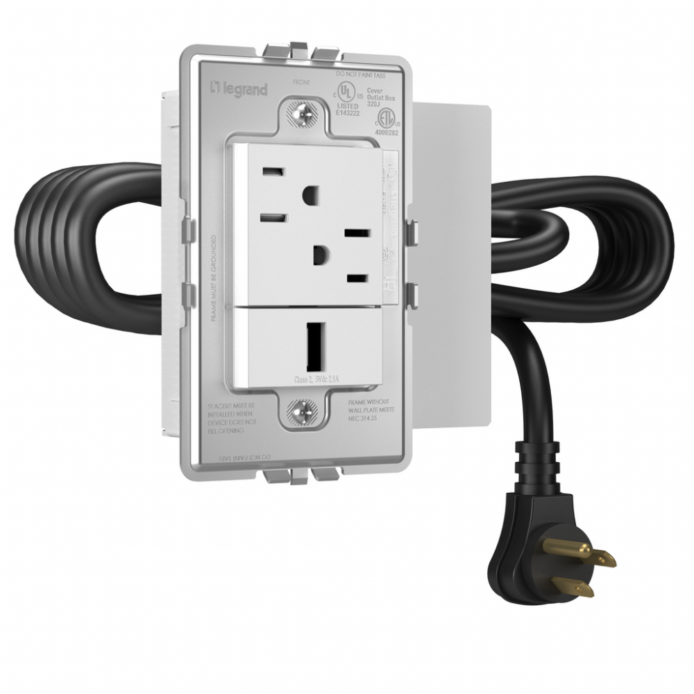 Furniture Power, Outlet and USB Port, White
