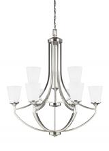 Generation Lighting 3124509EN3-962 - Hanford traditional 9-light LED indoor dimmable ceiling chandelier pendant light in brushed nickel s