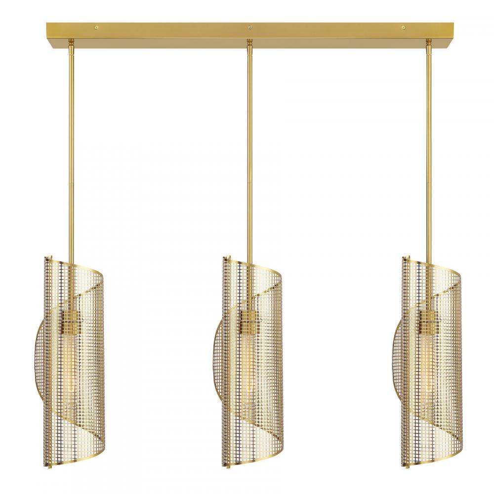 Hillbourne 3-Light Linear Chandelier in Warm Brass