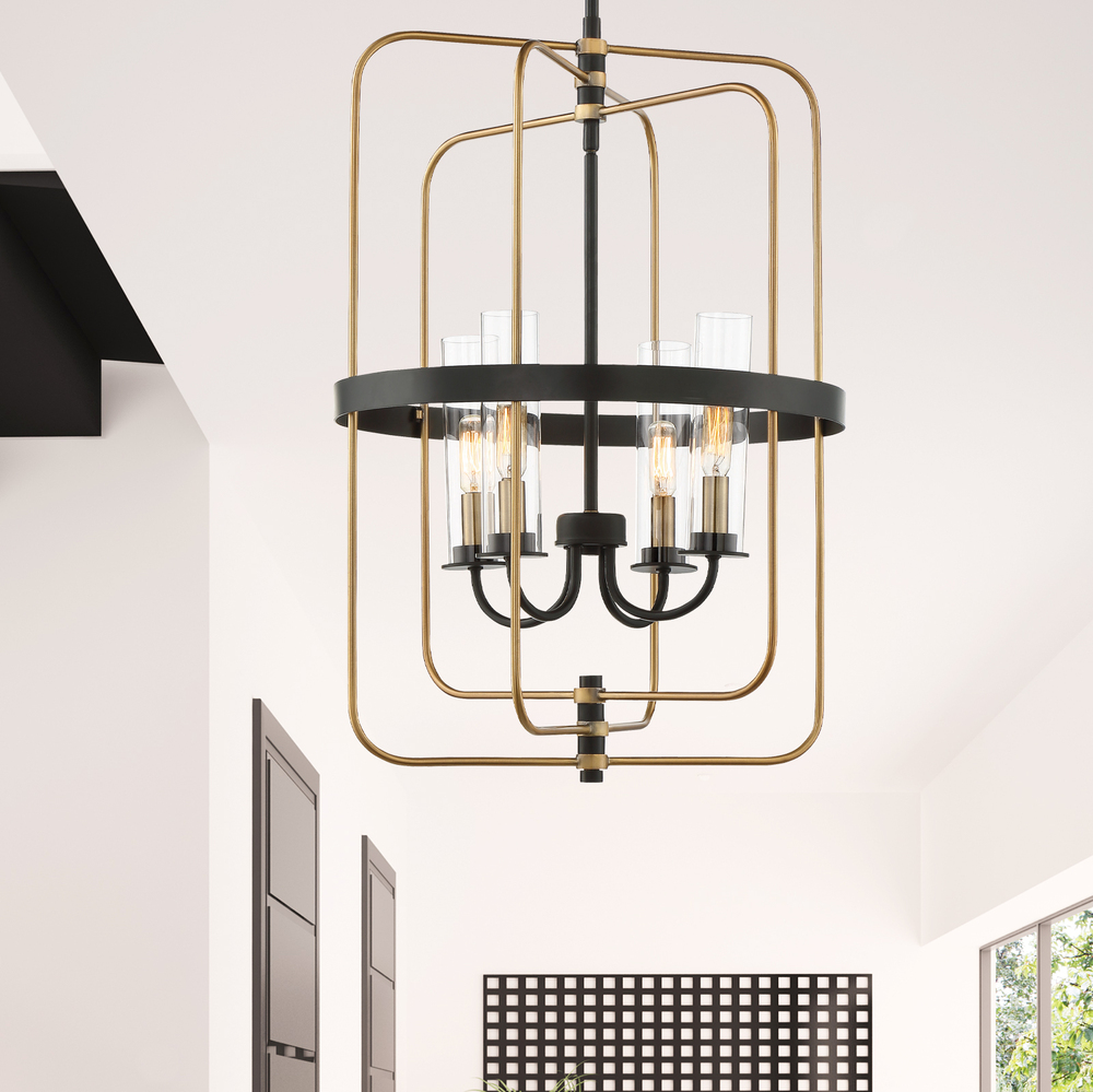 Kearney 4-Light Pendant in Vintage Black with Warm Brass