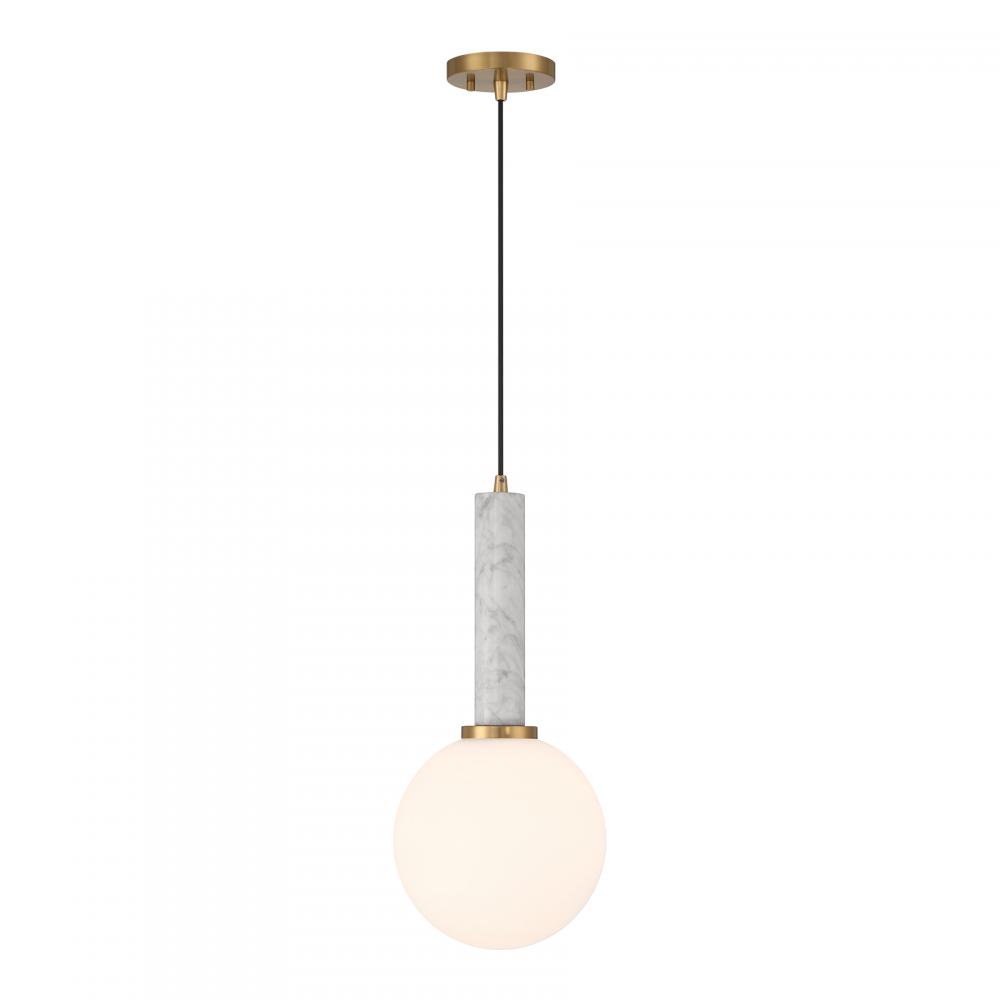 Callaway 1-Light Pendant in White Marble with Warm Brass