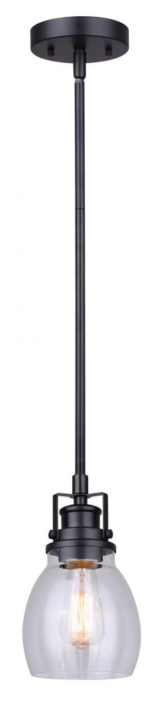 CARSON, IPL705A01BK, MBK Color, 1 Lt Rod Pendant, Seeded Glass, 100W Type A, 5" W x 11 - 59"