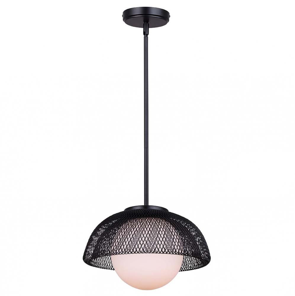 Emerich 60-Watt 1 Light Matte Black Modern Pendant with Flat Opal Glass Shade