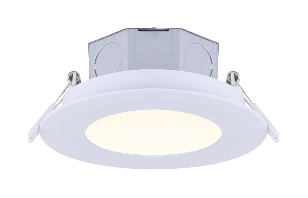 LED Recess Downlight, 4" White Color Trim, 9W Dimmable, 3000K, 500 Lumen, Recess mounted
