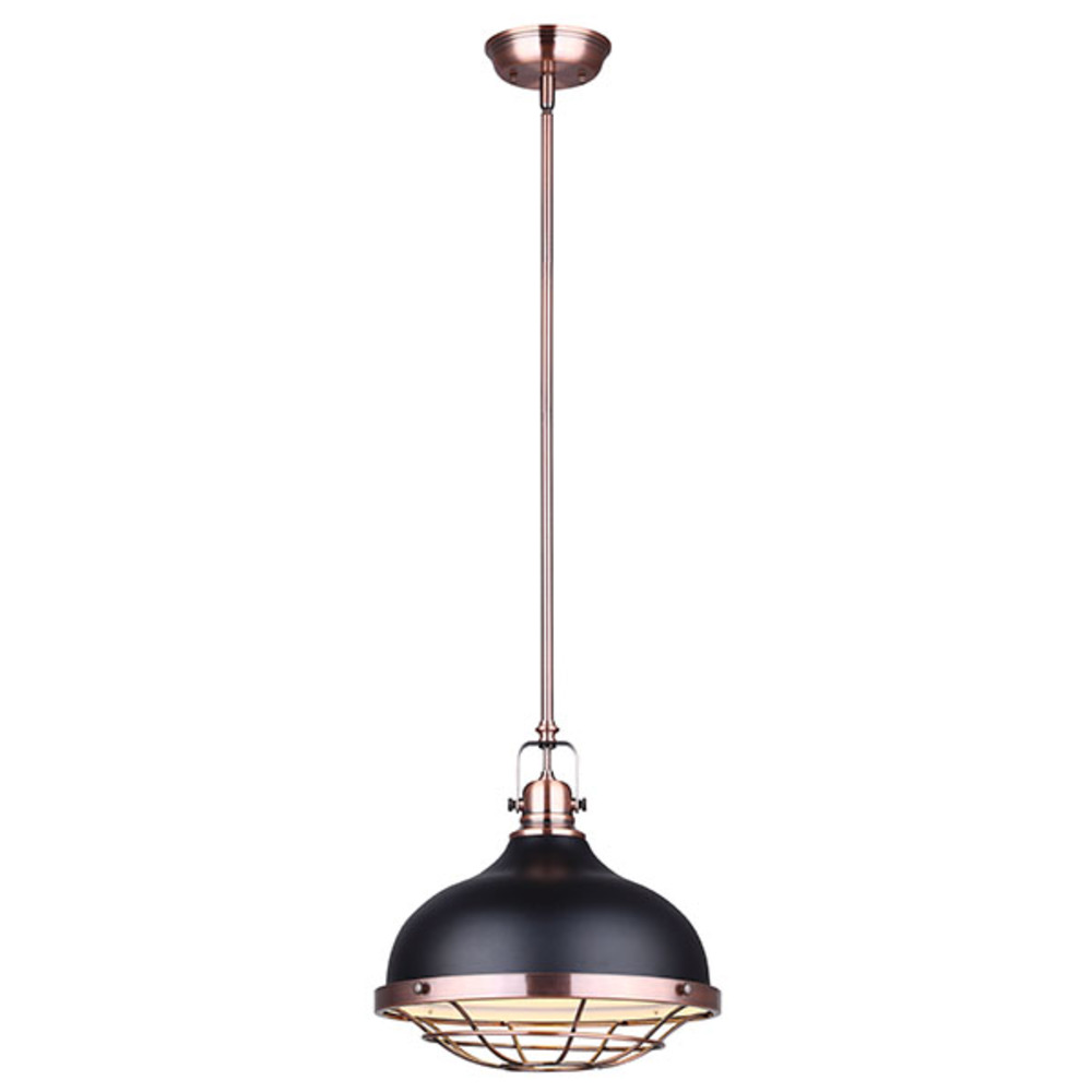 GUNNAR, Black + BZ Color, 1 Lt Rod Pendant, 100W Type A, 12" W x 15 - 63" H