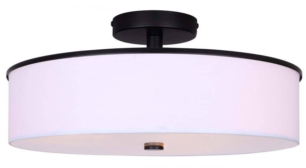 TRISTAN, ISF2037B03BK, MBK Color, 3 Lt Semi-Flush, White Fabric Shade with Frosted Glass Panel