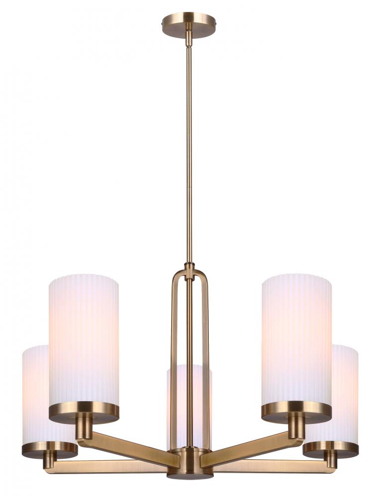 KINSLEA, 5 Lt Rod Chandelier, Flat Opal Ribbing Glass, 60W Type A, 25.75" W x 21.5 - 69.5" H