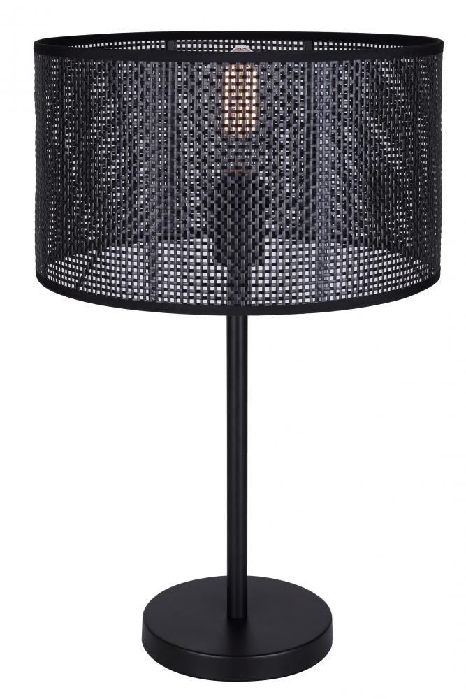 BELLAMY, 1 Lt Table Lamp, Black Plastic Rattan Shade, 100W Type A, Tri-Light , 13.75" W x 22"