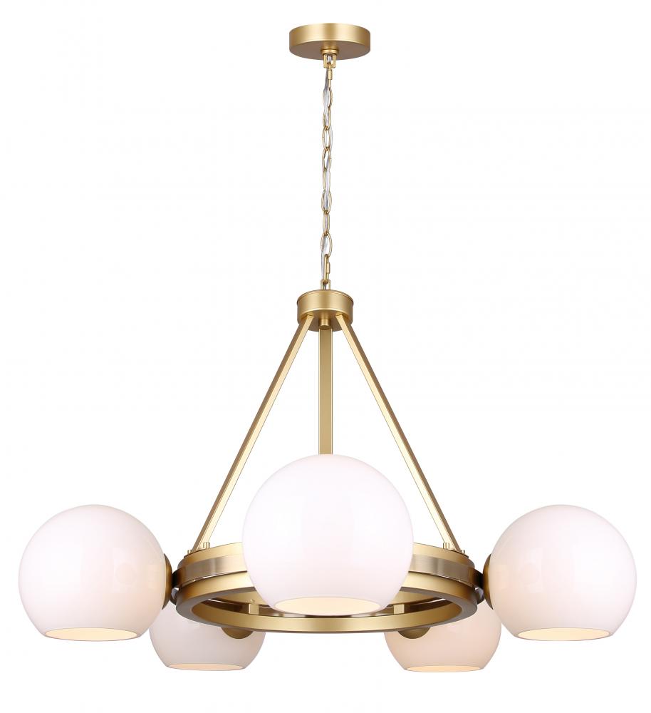 MONROE, 5 Lt Chain Chandelier, Opal Glass (Shiny) Glass, 40W Type G9, 30" W x 21.25 - 61.25"