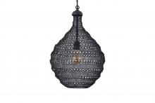 Canarm IPL2084B01BK - ZAIN, Black Color, 1 Lt Black Cloth Cord and Chain Pendant, 40W Type A, 14.5" W x 21.6" H